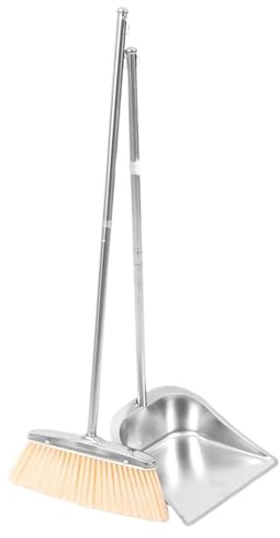 Generico Set Scopa e Paletta | Scopa Regolabile per Esterno - Strumento di Pulizia in Acciaio Inossidabile per Cucina Camera da Letto Bagno Ufficio Ristorante Patio