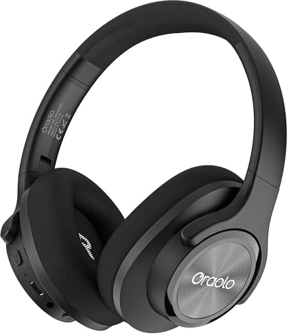 oraolo Cuffie Bluetooth Over Ear, 60 Ore Di Riproduzione, Cuffie Wireless 3 EQ Modalità, Cuffie con Microfono Stereo Hi-Fi, 3.5mm USB-C Cuffie Bluetooth 5.3 per Sport Viaggio, Studio, PC