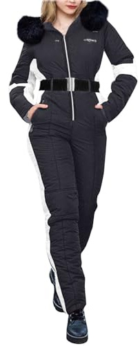 Combinaison de ski imperméable et coupe-vent pour filles, avec ceinture à la taille, chaude pour l'hiver, combinaison de ski légère une pièce softshell pour camping, ski, snowboard, Noir , 170