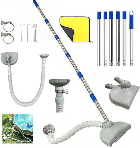 Aspiradora de Piscina con Manguera Retráctil de 350 cm, Aspiradora de Piscina con Barra Telescópica de 230 cm,Limpiador de Suelos de Piscina para Piscina, Estanque, Jacuzzi, Baño y SPA