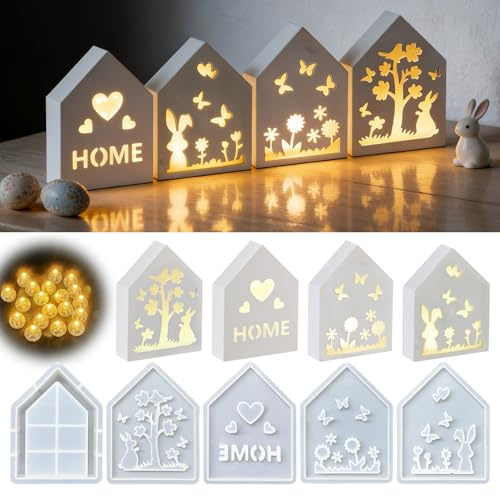 TZEKING Stampi in Silicone Per Conigli Pasquali,5 Pezzi Stampo in Silicone Coniglietto Pasquale+20 Pezzi Mini LED Palloncini Luci,Coniglietto,Stampi in silicone per realizzare decorazioni pasquali