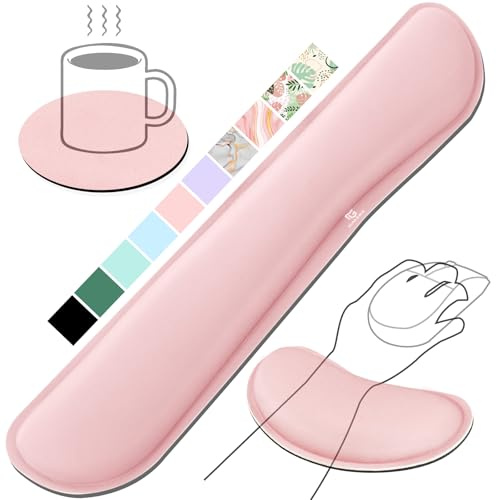 Gimars Aggiornamento Poggia Polsi Mouse Tastiera, Schiuma Memoria Gel Ergonomica Supporto Mouse, Poggiapolsi Tastiera per Alleviare il Dolore da Digitazione Gaming Ufficio PC Computer, Rosa