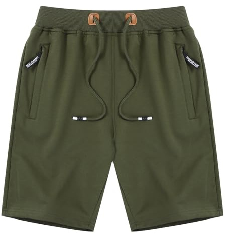 LY4U Pantalones Cortos Casuales de Verano para Hombre con Cordón Elástico en la Cintura Bolsillos con Cremallera Ejercito Verde S