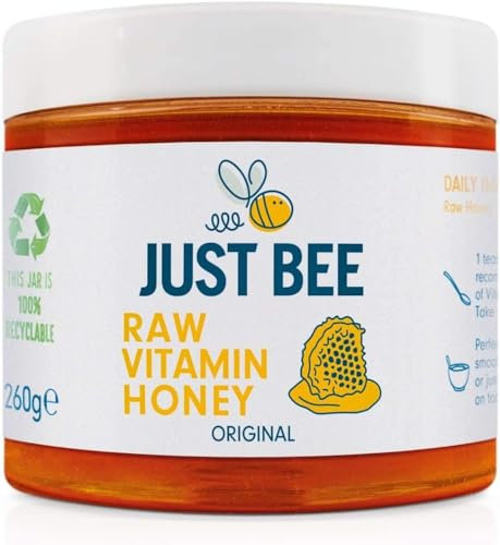 Just Bee Immunity Honey, raw natural honey with vitamins, floral and meadow honey with Vitamin C, B6, B12, Echinacea (260g jar)
