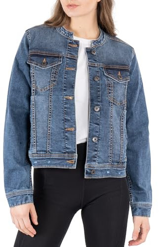 NOROZE Women's Western Style Jacket Collarless Denim Jacket, Light Blue Washed Jeans Women Classic Women's Trucker Jackets Biker Casual (18, Denim Blue)
