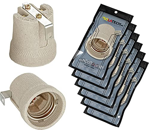 ISOLATECH 6pcs E27 grigio ceramica presa con staffa di montaggio/staffa interna (max.250V/4A) lampadina per la casa bagno cucina frigorifero presa titolare installare resistente al calore