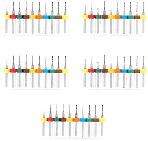 50 Stück PCB Bohrer Bit Set, 0,3mm-1,2mm Mini Spiralbohrer aus Wolframstahl für 3D Drucker Präzisionsbohrer Jewelry Bohrwerkzeuge, Leiterplatte Gravierwerkzeuge (5 x 10 Größe)