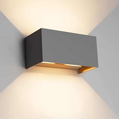 Klighten 24W LED Wandleuchte Innen/Außen,3000K Außenlampe Außenleuchte innen, IP65 Aussenleuchte Wand UP Down,Außenwandleuchte Mit Einstellbar Abstrahlwinkel Warmweiß,Dunkelgrau
