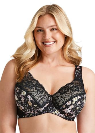 Miss Mary of Sweden Fauna Underwired Bra – Full Cup, Lace & Mesh, Extra Support & Lift Black