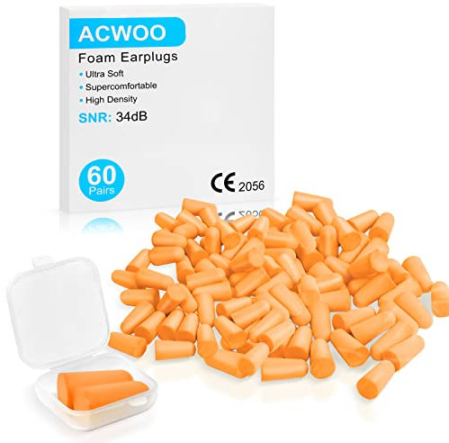 ACWOO Ohrstöpsel, 60 Paare Gehörschutz Schaumstoff Stöpsel mit Geräuschunterdrückung, Wiederverwendbare Earplugs zum Schlafen, Laute Geräusche, Schnarchen (Orange)
