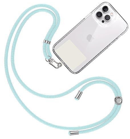 TBOC Band mobiltelefonkedja nyckelband kedja mobiltelefonsnöre [pastellblå] att hänga upp nacken, universal för mobiltelefon med dyna [vit Ice] mobilband patch karbinhakar mobiltelefon snodd