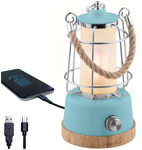 Skandika LED-Lampe Kiruna | Retro Outdoor Campinglampe mit Powerbank, stufenlos dimmbar, kabellos, Akku, aufladbar, USB, warm- und kaltweiß, 75h Leuchtzeit (Kiruna türkis)