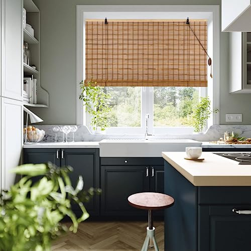 Tenda a Rullo in Bamboo Naturale in Legno di bambù Home Balcone Privacy Protezione Parasole ，per la ​decorazione domestica (Caffè Marrone,120 x 250cm)