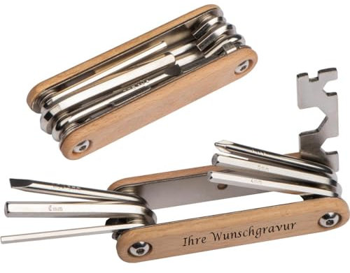 Fahrradwerkzeug mit Gravur / mit Holzschalen / Multitool Reparatur-Set