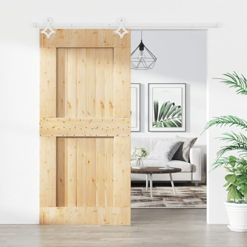 HOVOTHY Schiebetür mit Beschlag 95x210 cm Kiefer holz Sliding Door Schiebetüren Wandmontage Scheunentor Schiebetür Sliding Gates Zimmertür Holztüren Innen Schiebetür Holz Rustikal Schiebetier Holz
