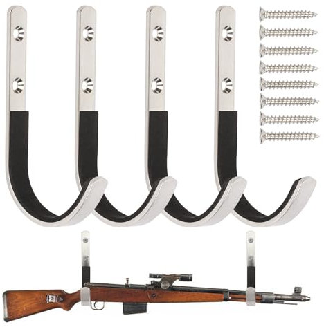 awliye 4 Stück Waffenhalter Wand Edelstahl Waffen Halterung Waffenhalter Schrotflintenhaken Wandhalterung Gewehr Halterung für Langpistolen halbautomatischen Jagdgewehre Lagerregal anzeige