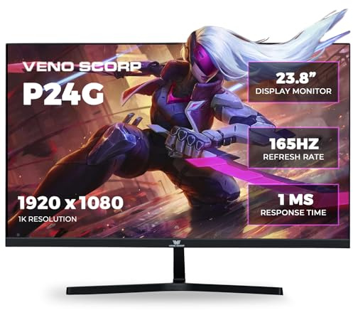 Veno Scorp 24 Inch Gaming Monitor, FHD 1080p 165hz, 1MS, FreeSync, G-Sync, Desktop Monitor, Eye Care Bezel HDMI VGA Ports LED Monitor for PC, Black, P24G
