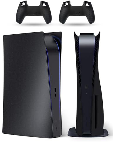PEYANZ Faceplate for PS5 Console, Cover Plate, ABS Shell, Anti-Scratch Skin, Heat Dissipation, Dustproof, with Extra 2 Controller Silicone Covers (Black-with Vents)