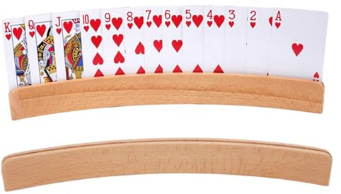 Lot de 2 porte-cartes en bois mains libres pour Canasta, Poker , Bridge, Canasta, organiseur de cartes en bois incurvé, support de jeu pour enfants, adultes, personnes âgées, soirées de jeux de