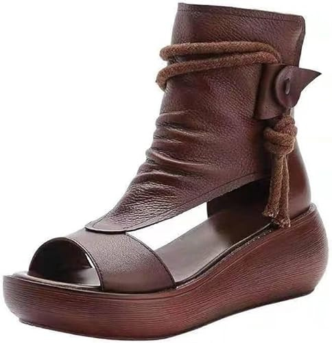 Yeooa Sandali da esterno da donna stivali a cuneo scunture al fondo allacciato comodi sandali alti sandali aperti sandali a piedi sandali sandali sandali sandali (Marrone,39)