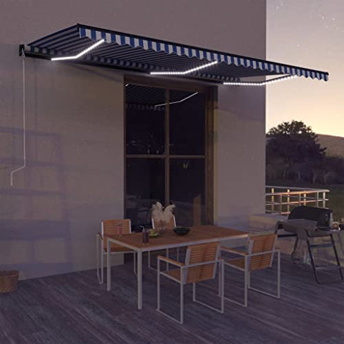 Markise mit Windsensor & LED 600x300cm Blau und Weiß,3051284