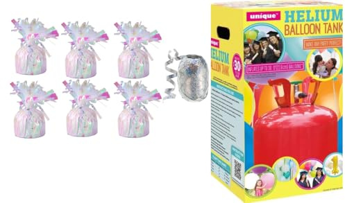 helium balloon canister with balloon weights and Ribbon (Iredescent weight, Small Canister)