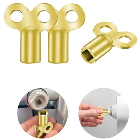 Flintronic Pack of 3 Radiator Bleed Keys, Metal Triangular Keys, Zinc Alloy Aluminium, Radiator Bleed Key, Radiator Valve Clock Key for Bleeding and Bleeding (Gold)