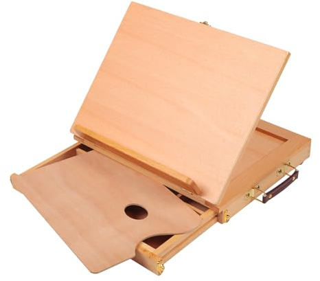 COOZEE Chevalet de table réglable en bois massif portable avec tiroir de rangement et palette en bois pour débutants, étudiants, artistes