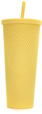 RIZGHWOY 710 Ml de 24 Oz Topo Mate, Aislamiento de Calor de Doble Capa, Tapa a Prueba de Fugas de Apertura Ancha, Taza de Plástico Reutilizable para Agua (Amarillo de girasol)