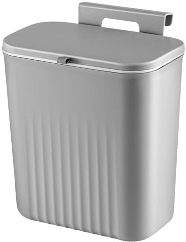 9L Kitchen Bin Under Counter Trash Can Hanging Trash Bin Food Waste Caddy with Cover for Kitchen Bathroom Bedroom White