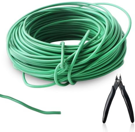 BTIUGYI Filo da giardino verde con taglierino, 3,5 mm, filo flessibile per piante, gommato, per giardinaggio, pomodori, viti, filo per piante morbido per allenamento a basso stress