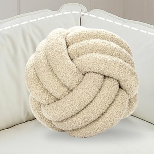 Cojín anudado, cojín anudado, cojín de bolas de nudo, diámetro de 22 cm, cojín suave de bola anudada, decoración del hogar, cojín anudado para decoración del hogar, dormitorio, sofá (beige)