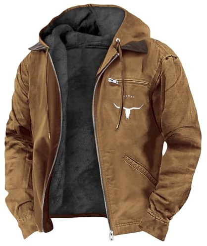 Générique Veste a Capuche Homme Hiver Coupe Vent Chaude Blouson de Travail Bombers Couleur Unie Jacket Décontractée Aviateur Multipoche Vestes Classique Hauts à Lacets Manteau d'Extérieur Vetement