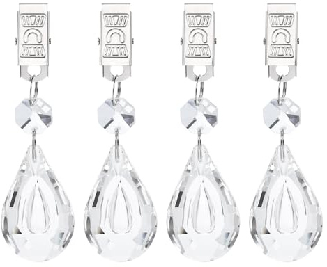 QUARKZMAN 4 Piezas De Pesos para Mantel Pesos para Cubierta De Cristal con Clip De Metal Colgante Transparente En Forma De Doble Lágrima 100 X 29mm para Decoración Y Picnic Al Aire