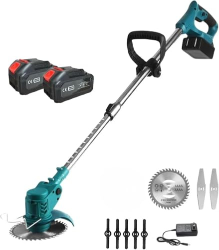 FENIX HOME Decespugliatore Elettrico a Batteria, Tagliabordi tagliaerba a Batteria con 2 Batterie, 3 Tipi lame, Altezza e Angolazione regolabili, Per Il Taglio Di Giardini, Prati E Terreni