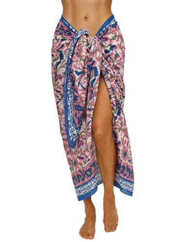 Rastogi Handicrafts 100% Cotton Hand Block Print Sarong Womens Swimsuit Wrap Cover Up Long (73 x 44) (Pink 1)