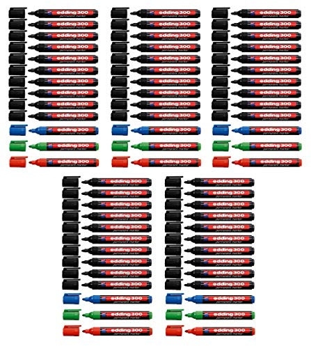 edding Permanent-Marker 300 (50x Schwarz) + 15x (Rot/Grün/Blau)