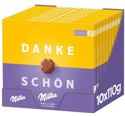 Milka Kleines Dankeschön Pralinen – Alpenmilch-Schokolade mit feiner Milchcrème-Füllung – 10 x 110g