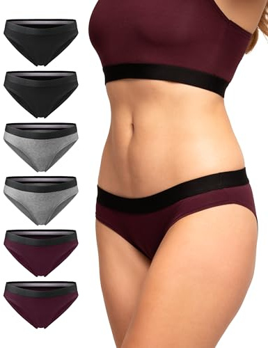 DANISH ENDURANCE Braguita de Algodón Orgánico, Ropa Interior Mujer Suave, (x2 Negro, x2 Gris Oscuro, x2 Granate), S