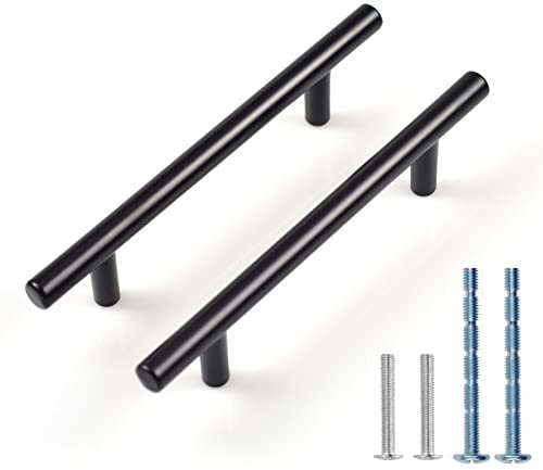 FunChaos 12 stycken svarta kökshandtag, möbelhandtag i aluminiumlegering, skåphandtag med 2 storlekar skruvar, lådskåphandtag för kök, sovrum, badrumsmöbler, kontor (96 mm)