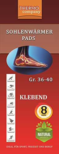 THERMO company 40 PAAR Sohlenwärmer Pads | Wärmesohlen für Schuhe | klebend | Fußwärmer Pads Schuhgröße Größe: 36-40, 8cm x 22,5cm | bis zu 8 Stunden
