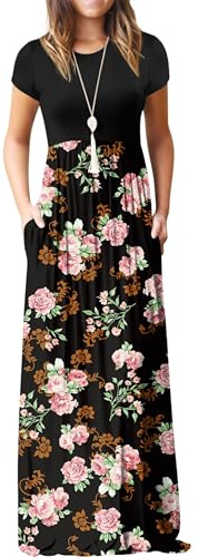 GRECERELLE Womens Maxi Dress Summer Casual Long Dresses for Ladies with Pockets (FP Rose Black, 3XL)