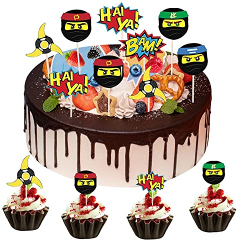 Decorazioni per torta Ninja, 24 Pezzi Glitter Cupcake Topper, Decorazioni per Cupcake, Decorazione Torta di Compleanno, Ninja Tema Decorazioni, Dessert Decorazioni per Nozze Festa Compleanno