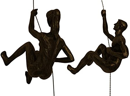 Haute Collage 2x Large Climbers 1x Male and 1x Female Wall Hanging Rock Climbing Couple Hanging on Wire Ornaments Figures Wall Hanging Statues Art