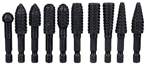 Bestgle 10 Pcs Juego de Rebabas Rotativas Carburo Burrs Set con Mango Hexagonal Vástago Madera Escofina Brocas Herramientas para Carpintería DIY