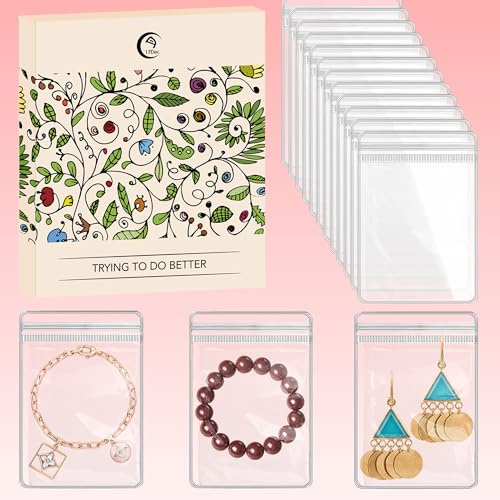 17Dec 50 Large Plastic Jewelry Bags with Zipper, Clear Anti Tarnish Jewelry Bags for Small Business