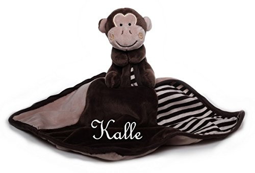 Wuff-Dogsworld Baby Kuscheltuch VIELE Modelle mit Namen Bestickt Geschenk Taufe Geburt Schmusetuch Schnuffeltuch Trösterchen Junge Mädchen (braun AFFE)