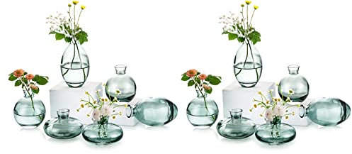 Små vaser för bordsdekoration glas – EylKoi 4 uppsättningar (12 stycken) grön minivas vintage handgjord hydroponisk glasvas blomvas modernt set för bröllop bordsdekoration, hem vardagsrum blommor ros