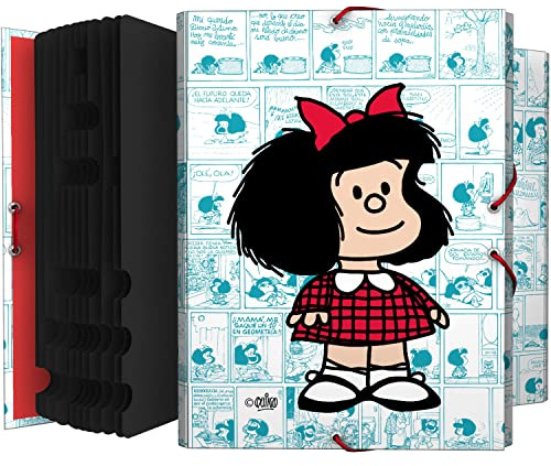 Grafoplas - Clasificador Documentos, Mafalda Viñetas, 12 Posiciones, Tamaño Folio, Cartón, Certificado FSC