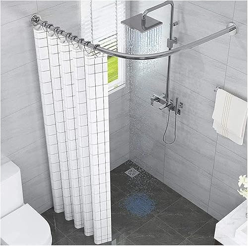 Barra Cortina Ducha Extensible, Barra cortina ducha sin taladro l, Extensible Barra Cortina Curva Bañera Acero Inoxidable 304 con Soporte de techo, para Baño, Bañera, Tienda de Ropa(Size:70 to 95 cm X